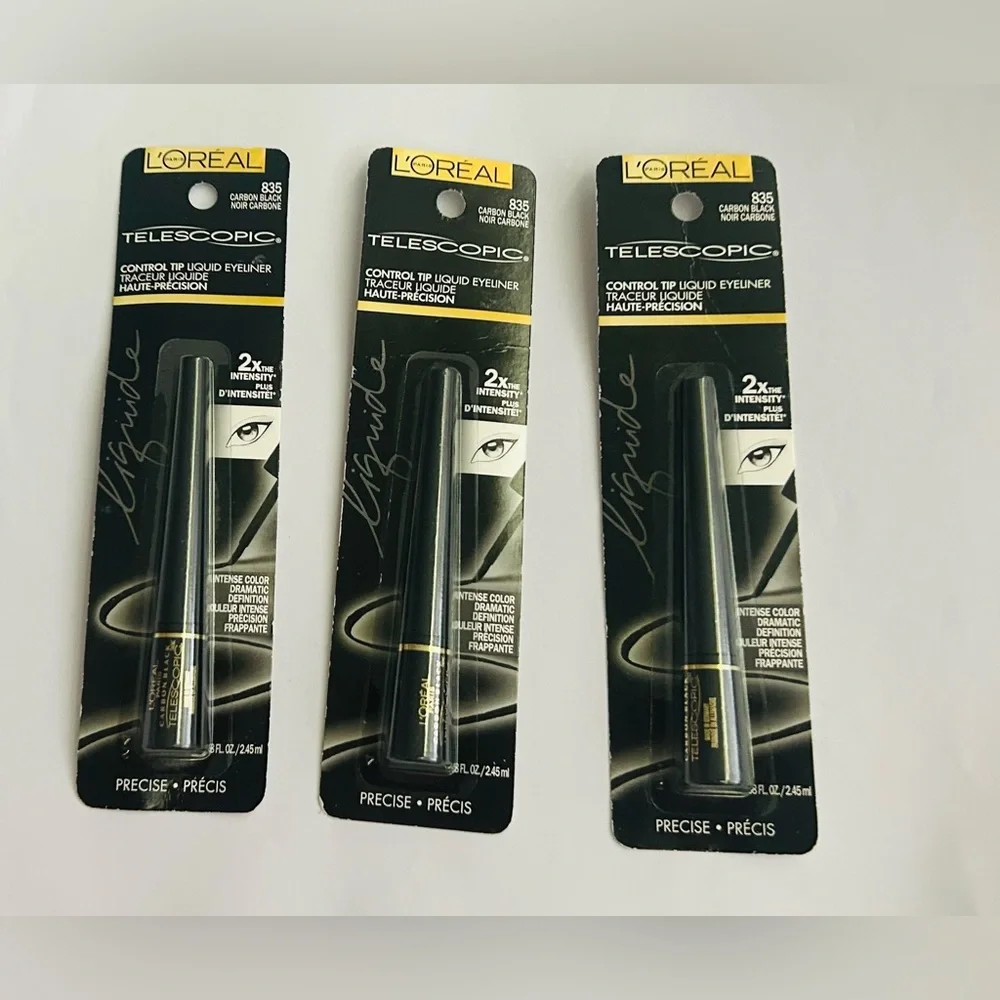 New 3 L'Oreal Telescopic Control Tip Liquid Eyeliner Carbon Black made Germany